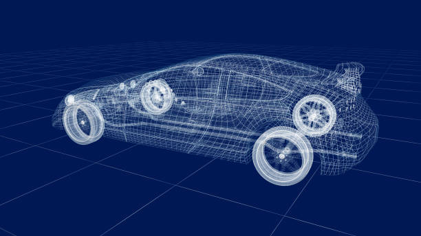 istock Transparent car design, wire model.3D illustration. My own car design. 841091240