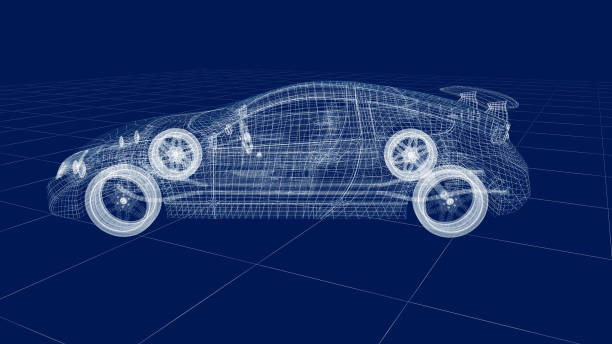 istock Transparent car design, wire model.3D illustration. My own car design. 841091244