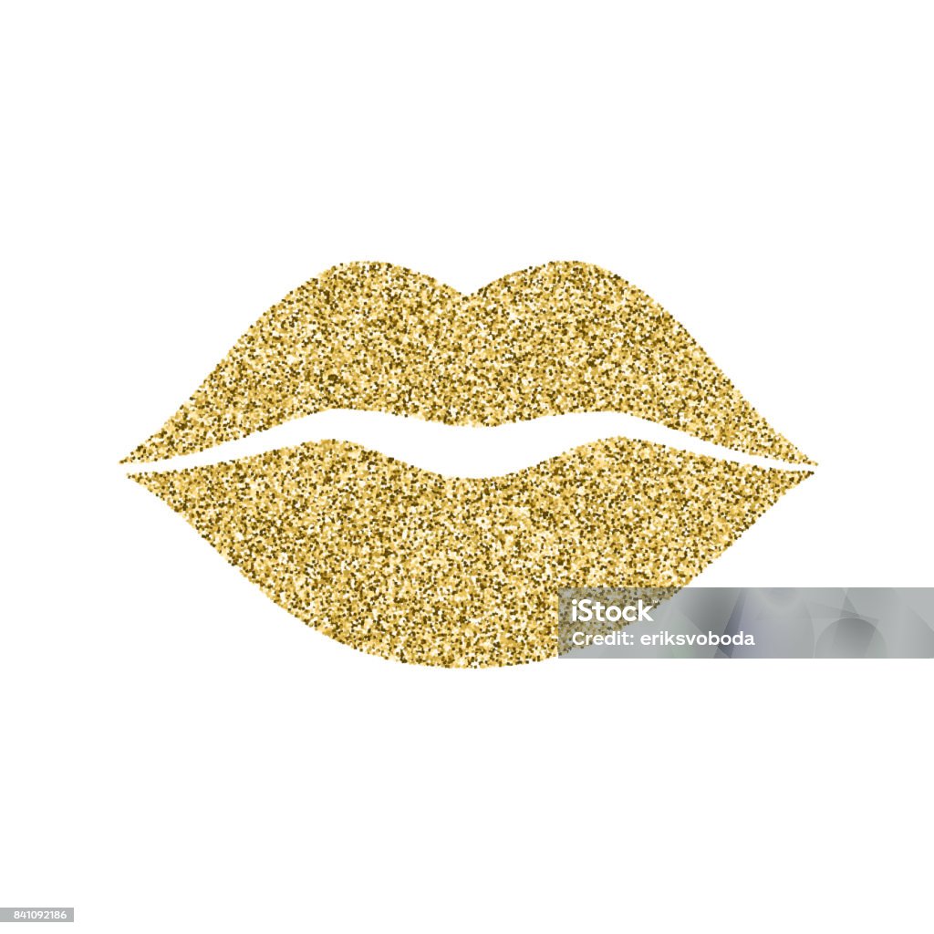 Lip icon with glitter effect, isolated on white background. Outline icon of mouth, vector pictogram. Symbol of kiss from golden particles dust Lip icon with glitter effect, isolated on white background. Outline icon of mouth, vector pictogram. Symbol of kiss from golden particles dust. Human Lips stock vector