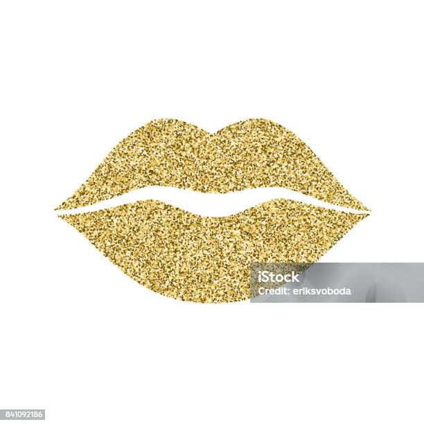 Lip Icon With Glitter Effect Isolated On White Background Outline Icon Of Mouth Vector Pictogram Symbol Of Kiss From Golden Particles Dust Stock Illustration - Download Image Now