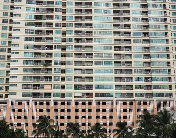 Windows in a row on facade of apartment building