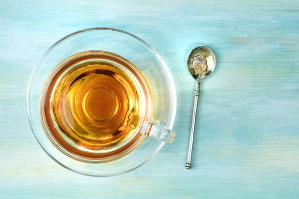 istock Cup of tea with copy space, overhead photo 841103242