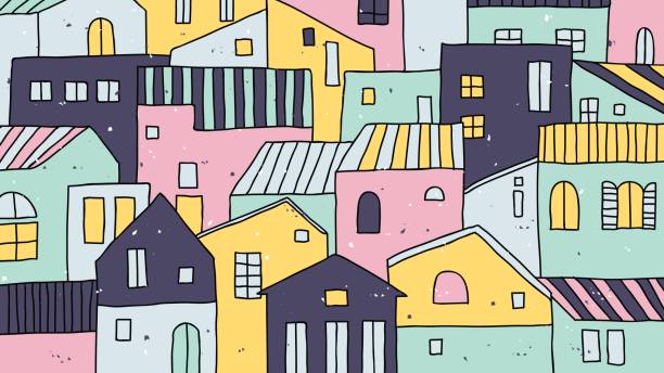 istock Hand drawn pastel village with beautiful houses landscape 841103582