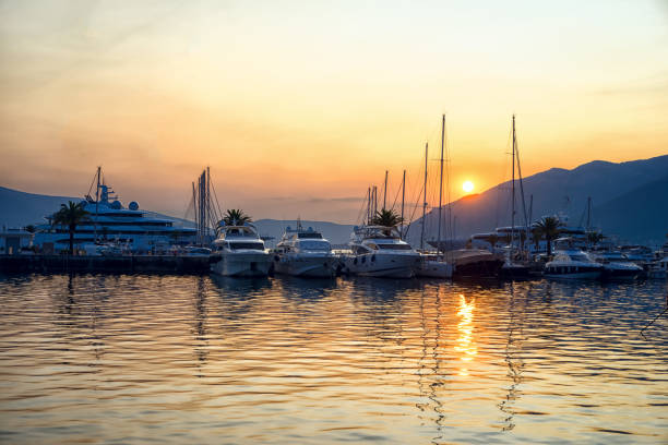 istock Sunset in Montenegro port. Yachts in a harbour. 841106016