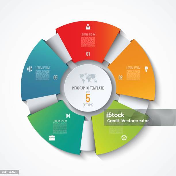 Circle Infographic Template Process Wheel Vector Pie Chart Business Concept With 5 Options Stock Illustration - Download Image Now