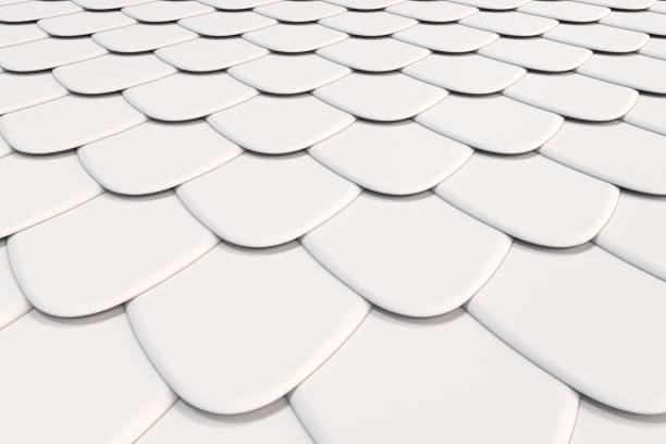 istock Pattern of white rounded roof tiles 841139910