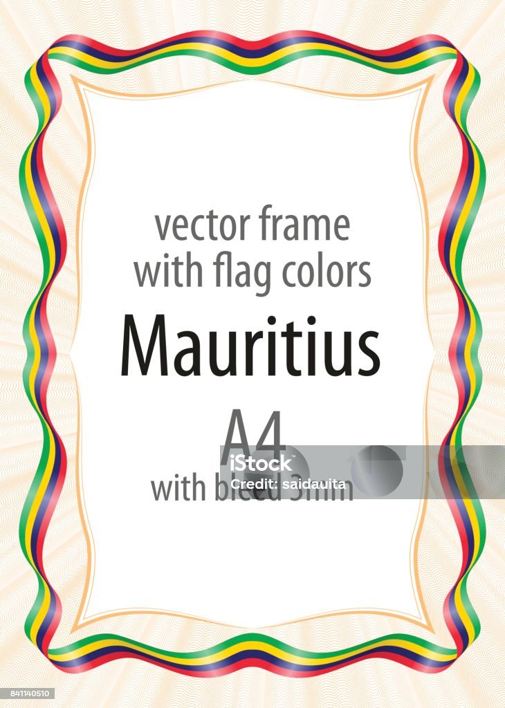 Frame and border of ribbon with the colors of the Mauritius flag Achievement stock vector