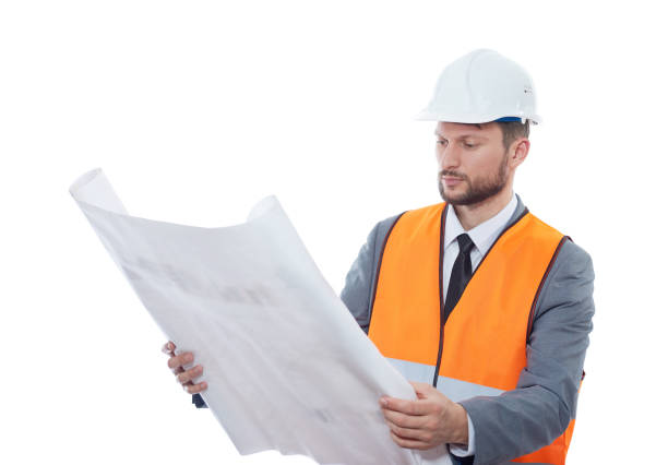 istock Professional male construction businessman with his blueprints 841143634