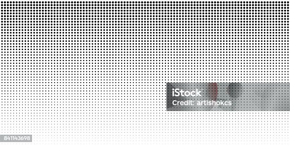 istock Vertical bw gradient halftone dots background, horizontal template using black halftone dots pattern. 841143698