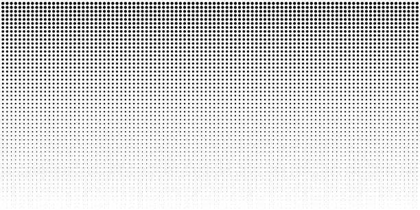 Vector illustration of Vertical bw gradient halftone dots background, horizontal template using black halftone dots pattern.