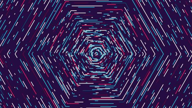 farbe sechseckigen cyber-tunnel, technologische abstrakte vektor hintergrund - hexahedron stock-grafiken, -clipart, -cartoons und -symbole