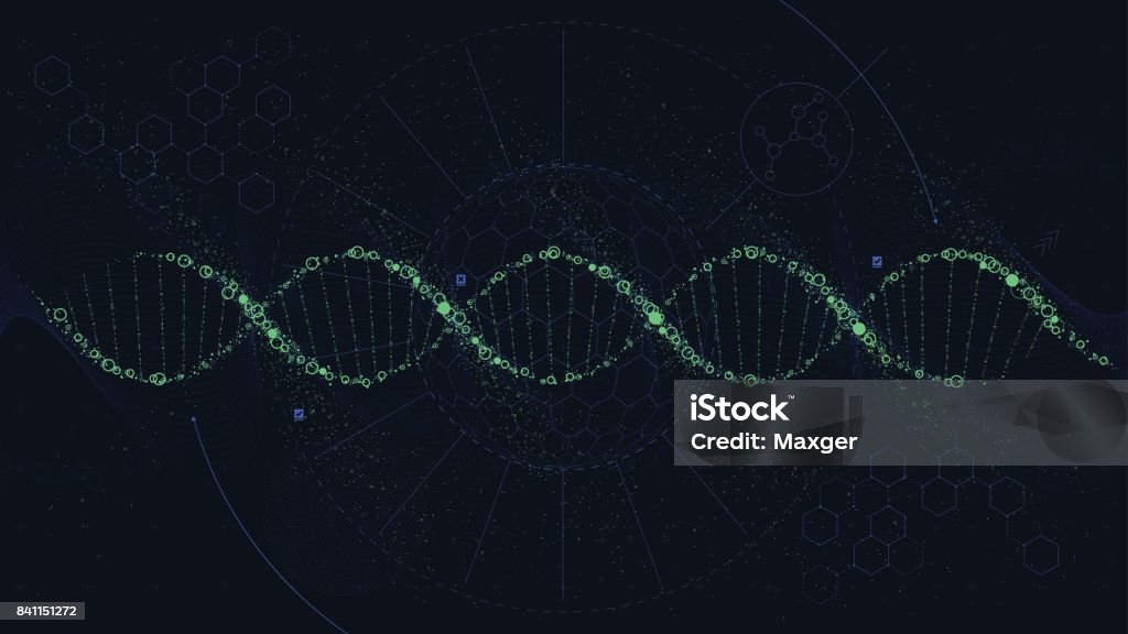 Illustration futuriste de la structure de l’ADN, l’interface Sci-Fi, vector background - clipart vectoriel de ADN libre de droits