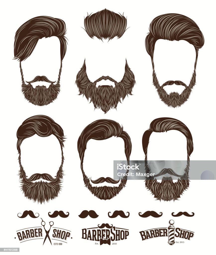 Hairstyle and beard hipster fashion, Barbershop Emblems set vector illustrations Beard stock vector