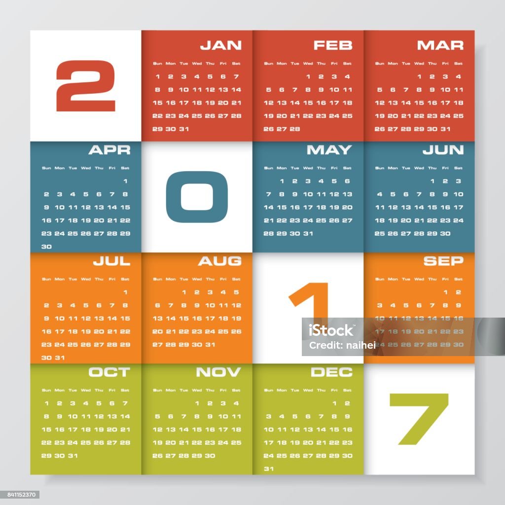 Modern design calendar 2017 year vector design template. Modern design calendar 2017 year vector design template.12 mounts from January-December 2017. Week Starts Sunday. EPS10. 2017 stock vector