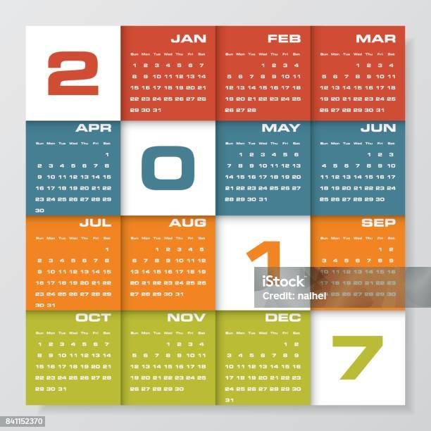 Modern Design Calendar 2017 Year Vector Design Template Stock Illustration - Download Image Now