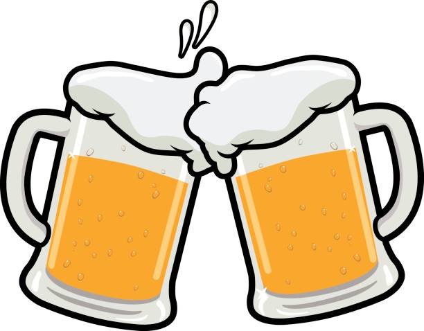 bier beim anstoßen - bierglas stock-grafiken, -clipart, -cartoons und -symbole