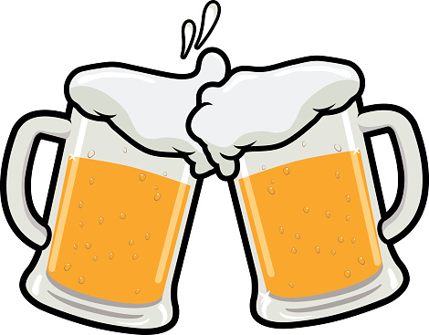 Vector illustration of two beer mugs toasting