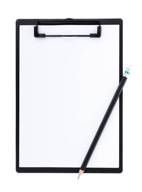 istock Blank paper on black clipboard with space on white background 841164106