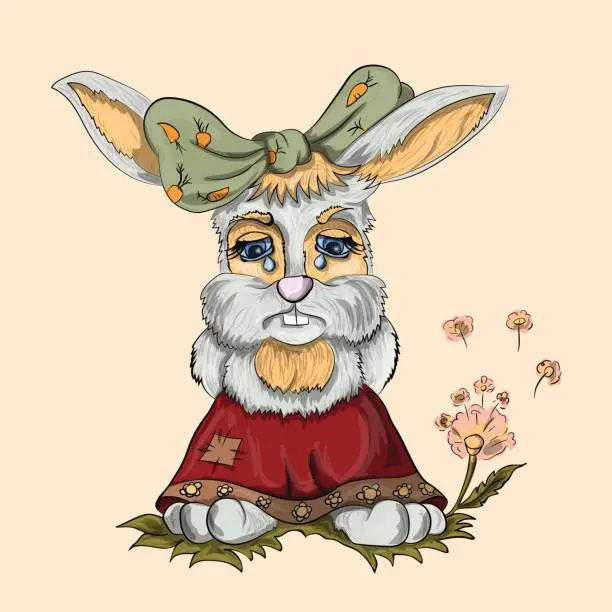 Vector illustration of Little rabbit girl crying