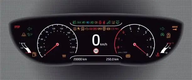 Vector illustration of Digital Car Dashboard