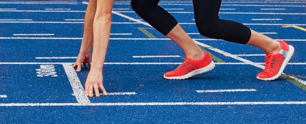 istock Female athlete starting line sprint 841176780