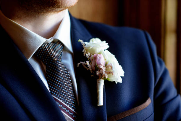 istock Handsome groom in suit in the hall 841176972