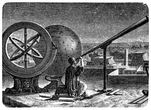 Illustration of a Hipparchus in his observatory in Alexandria