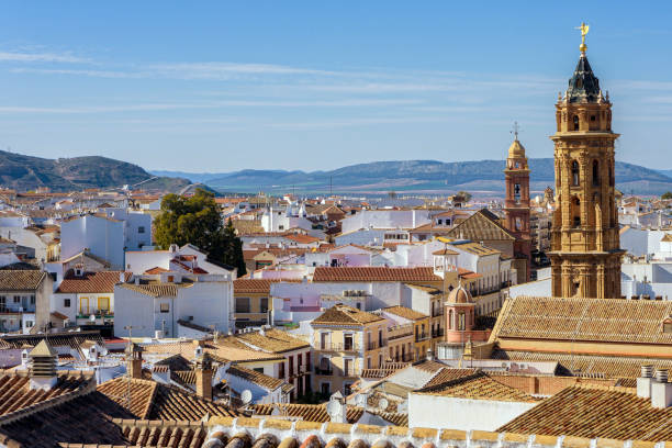 Roof tops and church towers of Antequera, Andalusia, Spain stock photo