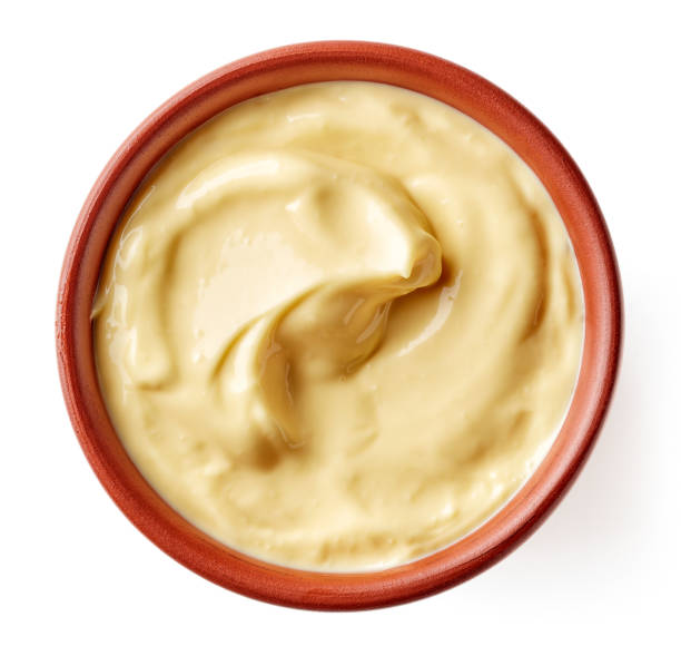 istock Bowl of mayonnaise isolated on white, from above 841188930