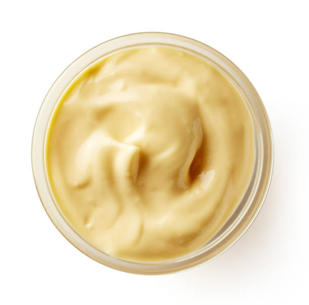 istock Bowl of mayonnaise isolated on white, from above 841188962