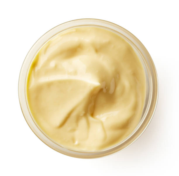 istock Bowl of mayonnaise isolated on white, from above 841188972