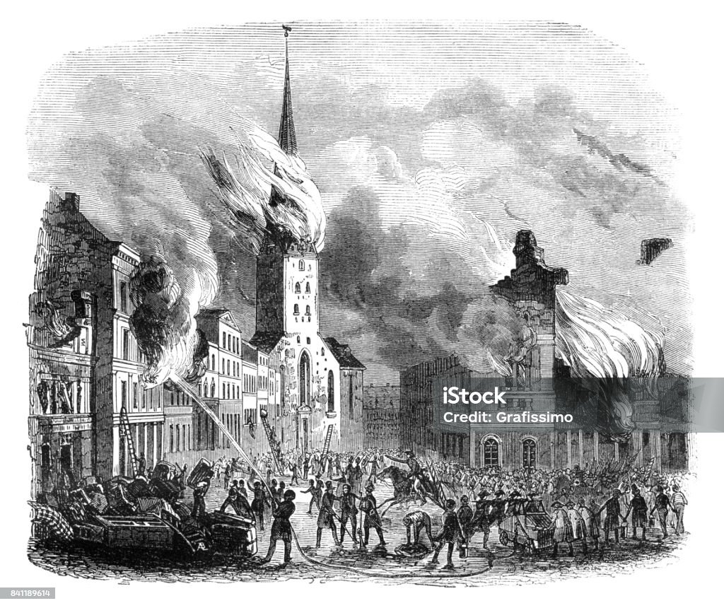 Fire Disaster At The St Peters Church Hamburg Germany 1842 Stock ...