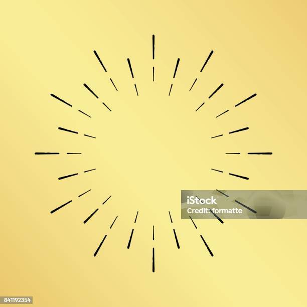 Sun Burst Vintage Handgezeichneten Hipster Goldene Logo Ray Uhr Marken Stock Vektor Art und mehr Bilder von Lineart