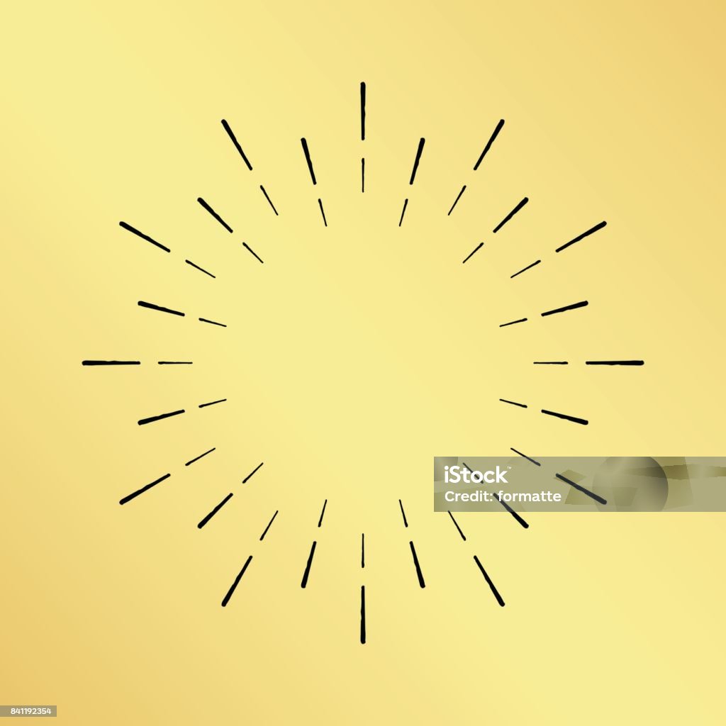 Sun burst vintage main dessinée hipster logo doré ray horloge marques - clipart vectoriel de Dessin au trait libre de droits