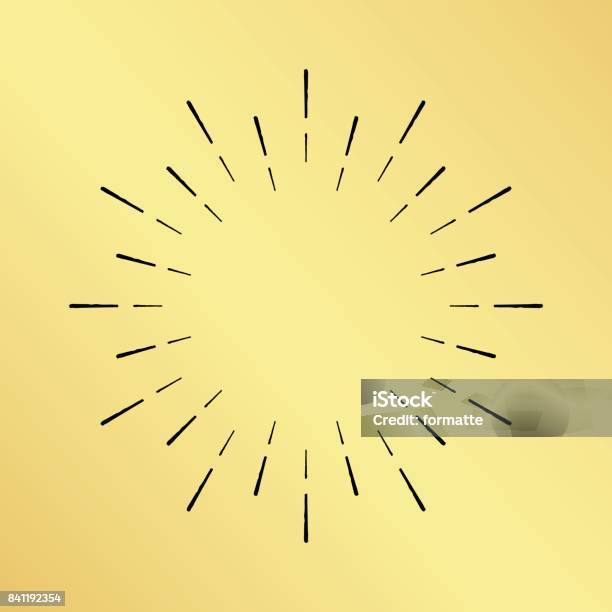 Sun Burst Vintage Hand Drawn Hipster Golden Logo Ray Clock Marks Stock Illustration - Download Image Now
