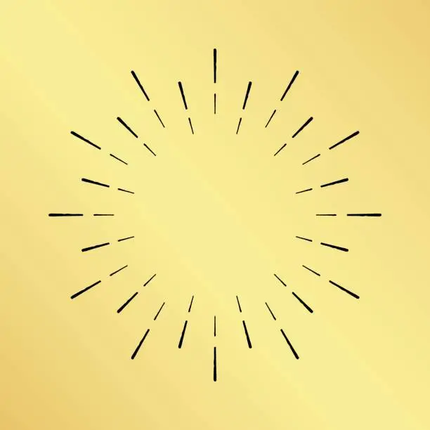 Vector illustration of Sun burst vintage hand drawn hipster golden logo ray clock marks