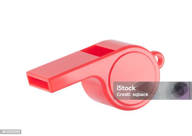 Red Plastic Whistle On A White Background With Clipping Path Stock Photo - Download Image Now