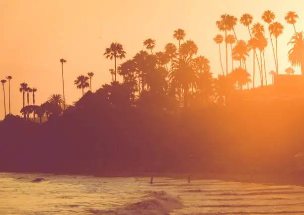 Sunset beach scene, California