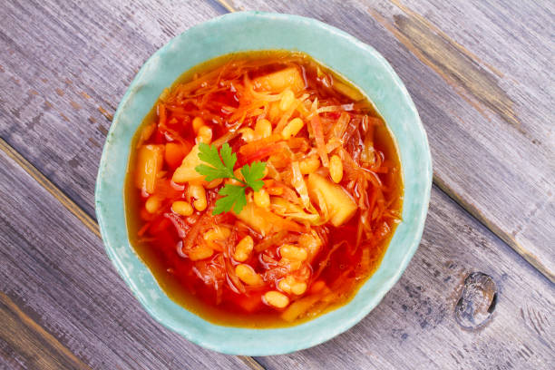 istock Borsht, bortsch, borshch, borscht. Soup made with vegetables, bean and beet 841204182