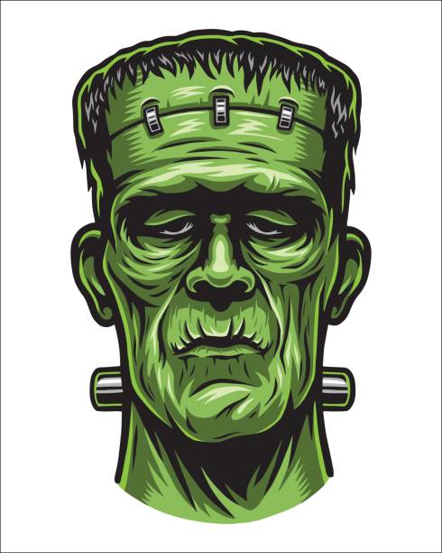 цветная иллюстрация головы франкенштейна - monster horror spooky human face stock illustrations