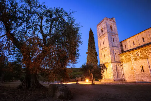 While the sun has set, the blue hours and artificial lights spread their colours over the Abbey.