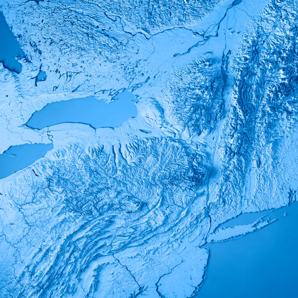 New York State USA 3D Render Topographic Map Blue