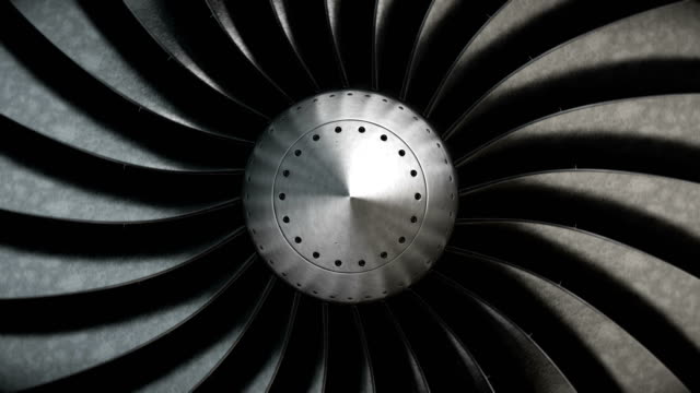 Close-up turbine engine front-end fan.