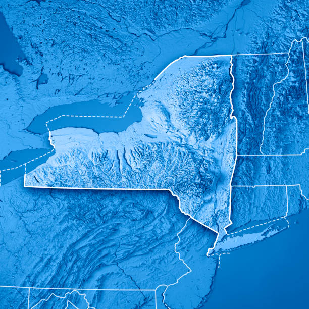 istock New York State USA 3D Render Topographic Map Blue Border 841215162