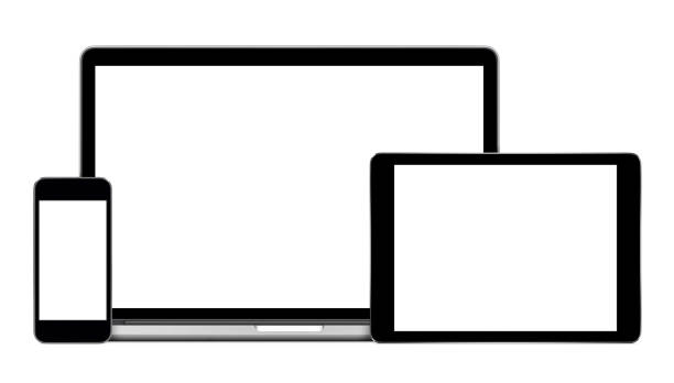 Laptop tablet pc computer and mobile smartphone with blank screen mockup