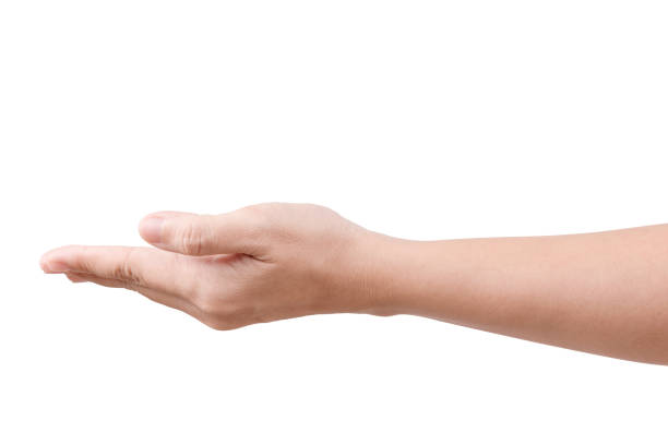 istock Woman beautiful hand holding something like a open and ready help or receive isolated on white with clipping path 841217896