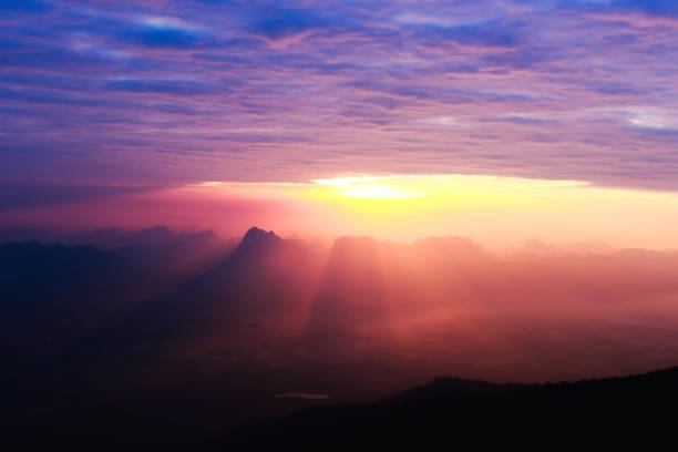 istock Sunset shines down on the mountain, nature background 841218404