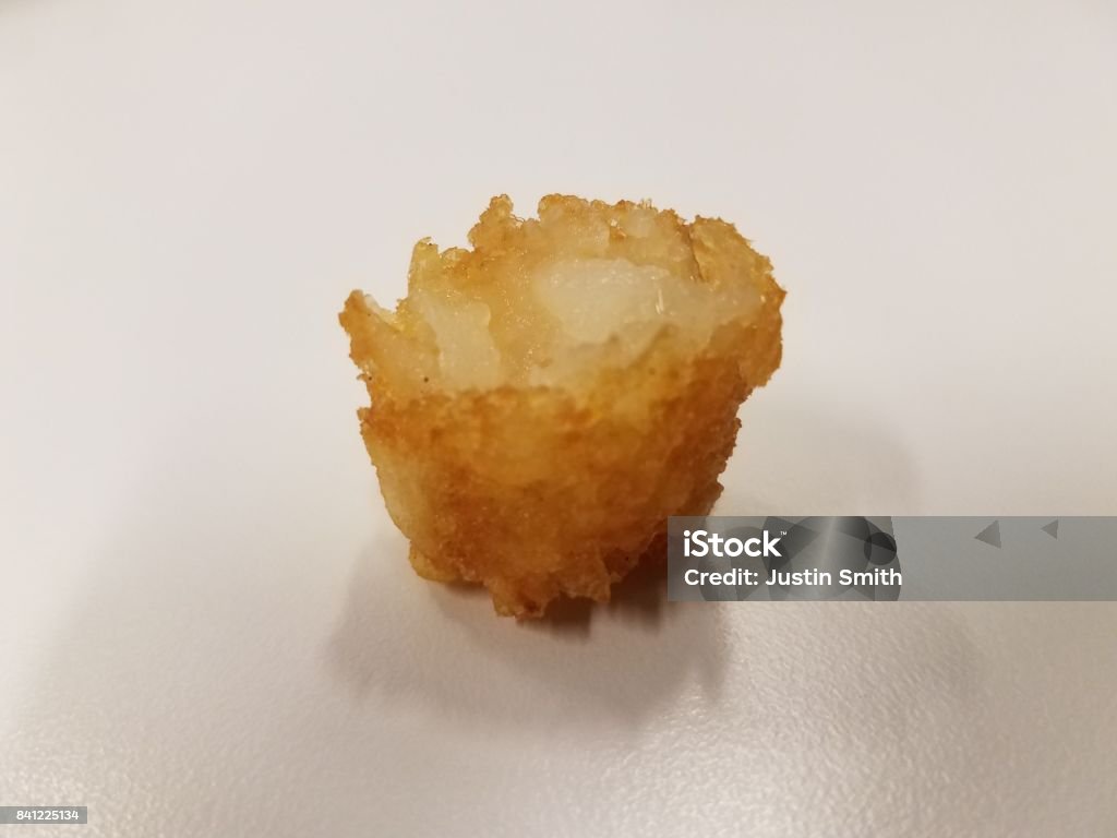 tater tot with bite taken out of it a tater tot with bite taken out of it Fried Tot Stock Photo