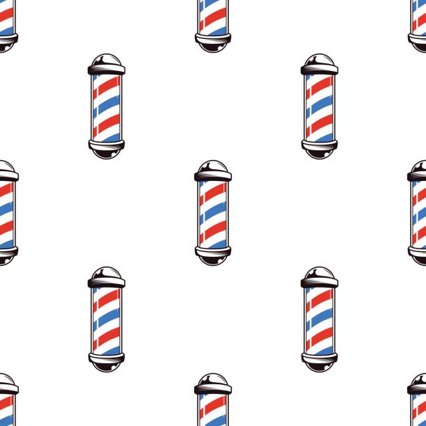 ilustraciones, imágenes clip art, dibujos animados e iconos de stock de coloridos patrones sin fisuras con los postes del peluquero, ilustración vector vintage - barbers pole