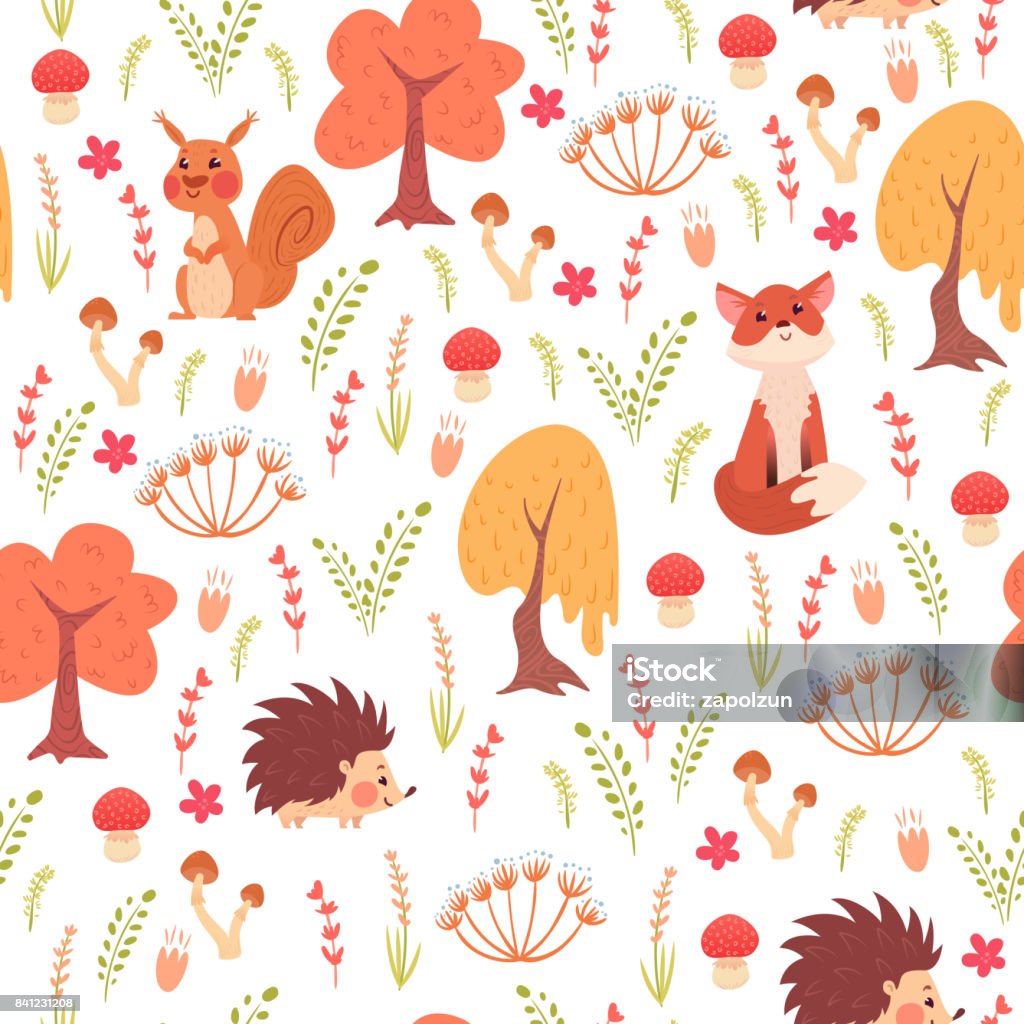 Fall Animal Patterns Cute Seamless Pattern With Autumn Animals Stock Illustration - Download ...